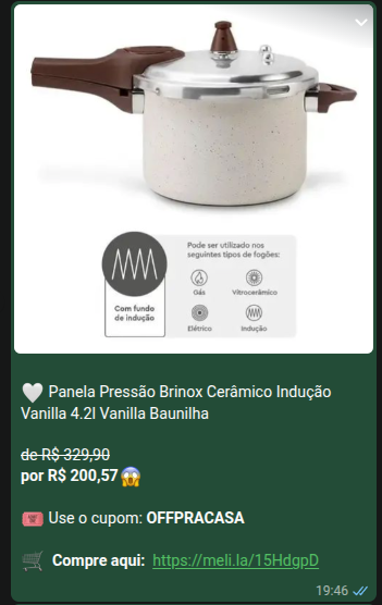 Print de oferta: panela de pressão Brinox cerâmica com cupom